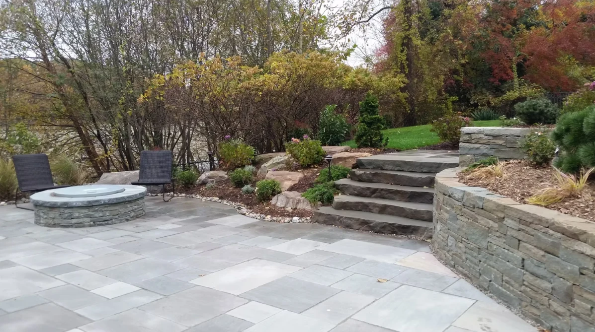 Outdoor fireplace on patio