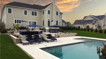 Gravel walkway with steppers and low lighting