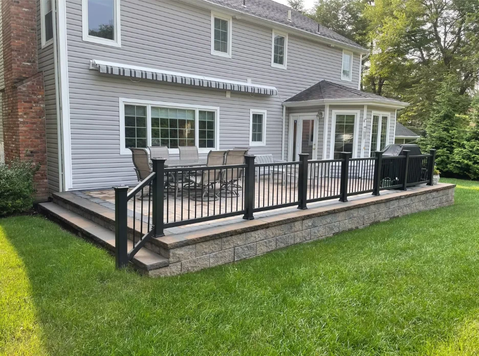 Multi‑level patio with built‑in fire pit