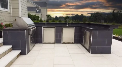 Stone fire pit seating area