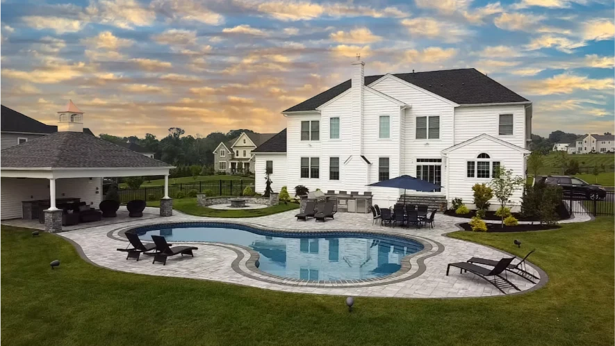 Stone patio with outdoor seating